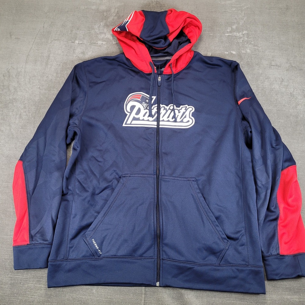 Nike NFL New England Patriots Therma-Fit Full Zip Hoodie Mens XL Navy Red
